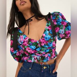 🔆 For Love & Lemons Maggie Floral Puff Sleeve Crop XS